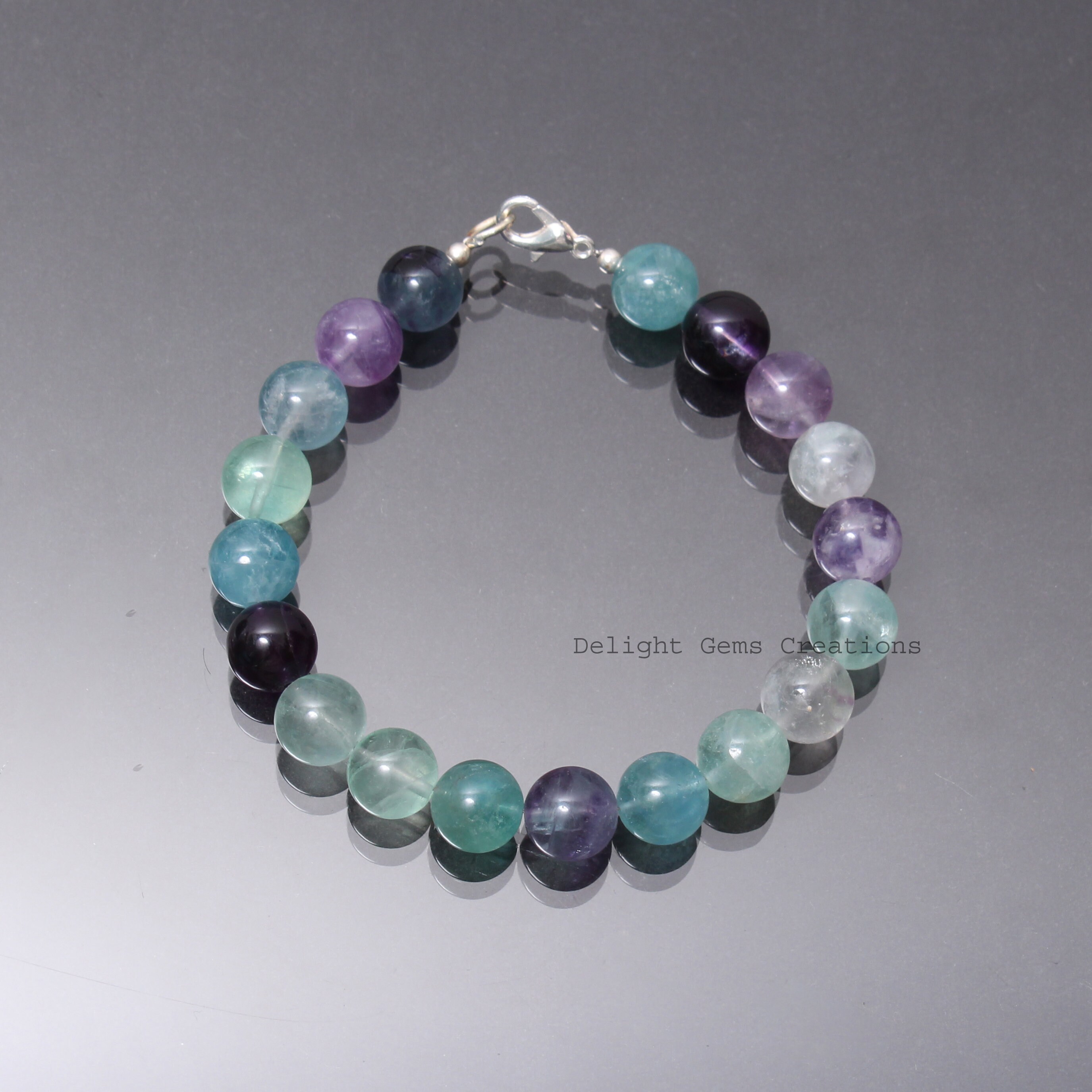 Aaa Fluorite Beaded Bracelet, 925 Clasp (10mm)