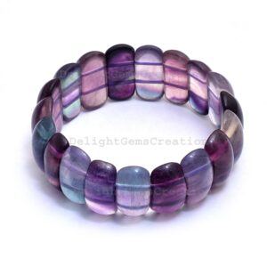 Fluorite Beaded Stretch Bracelet, Smooth Cushion Rectangle Gemstone