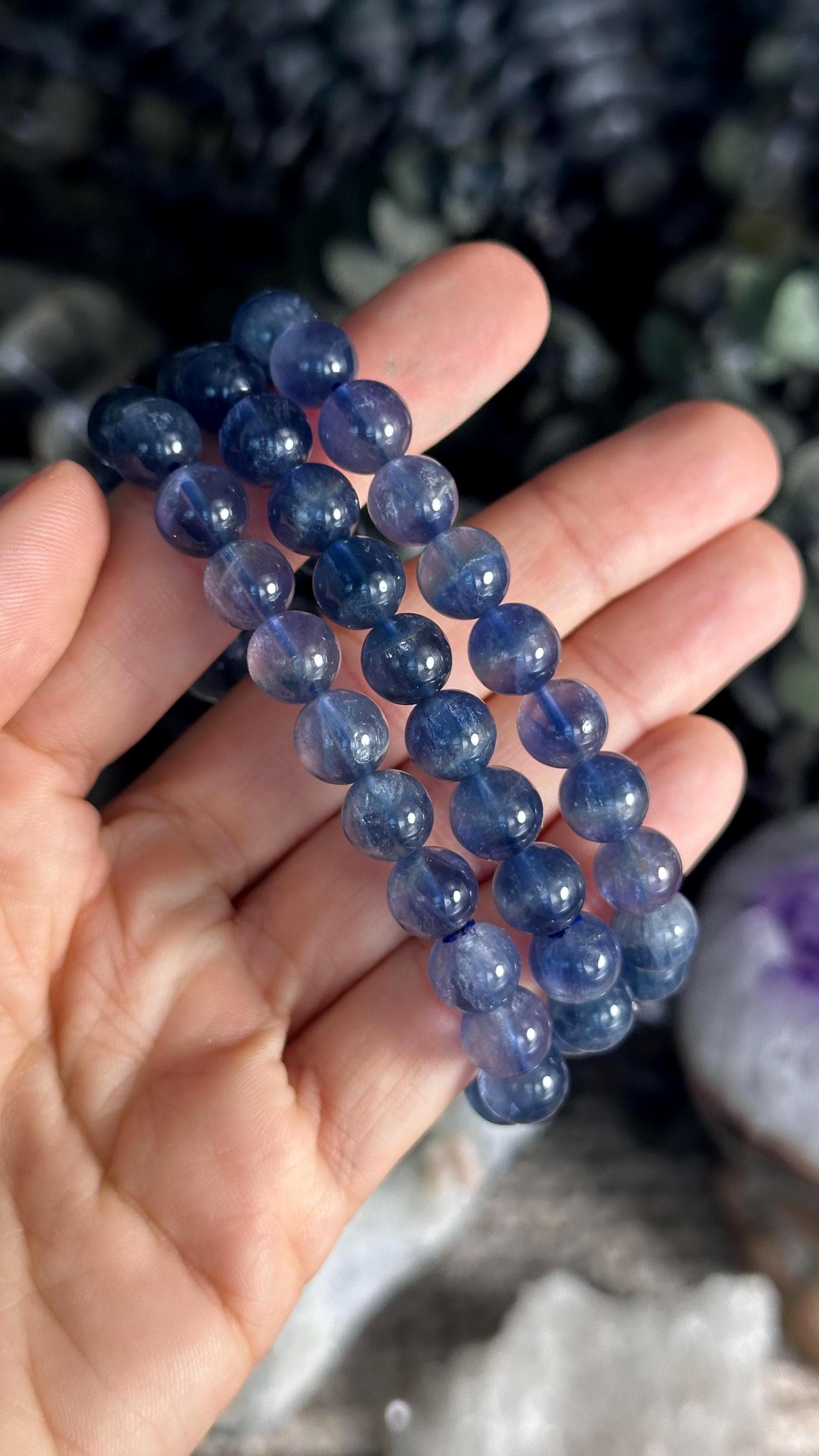 Blue Fluorite Crystal Bracelet: 7mm 8mm Gemstone Jewelry