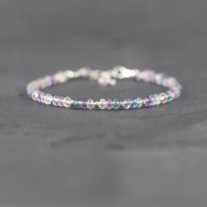 Dainty Fluorite Bracelet With 3.5mm Faceted Gemstones In Sterling Silver, Gold Or Rose Gold Filled, Multi Colour Natural Crystal