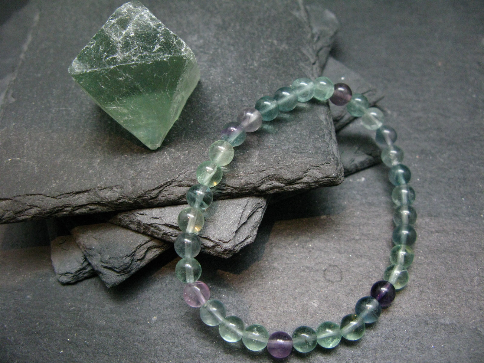 Fluorite Genuine Bracelet ~ 7 Inches  ~ 6mm Round Beads