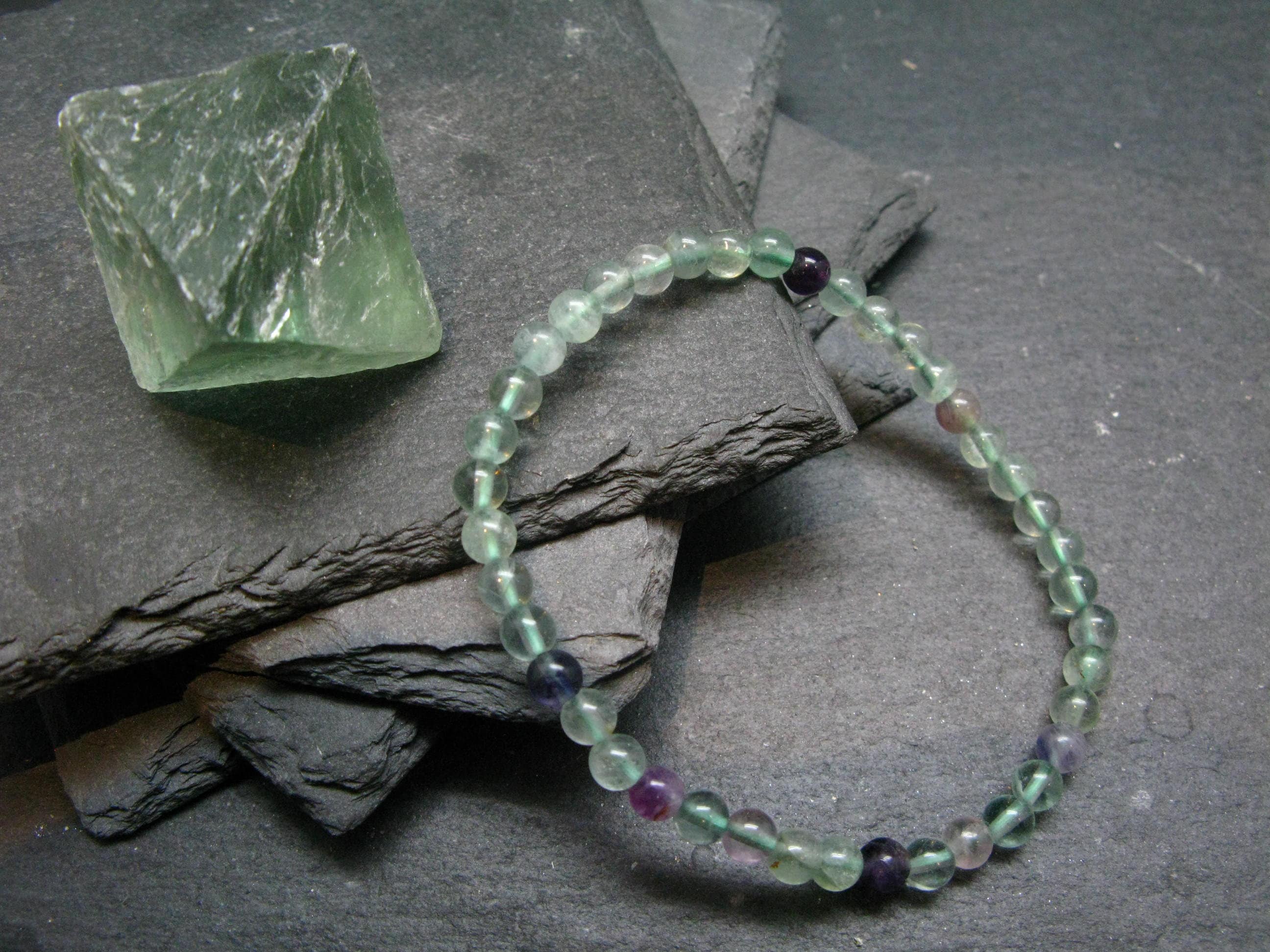Fluorite Genuine Bracelet ~ 7 Inches  ~ 4mm Round Beads