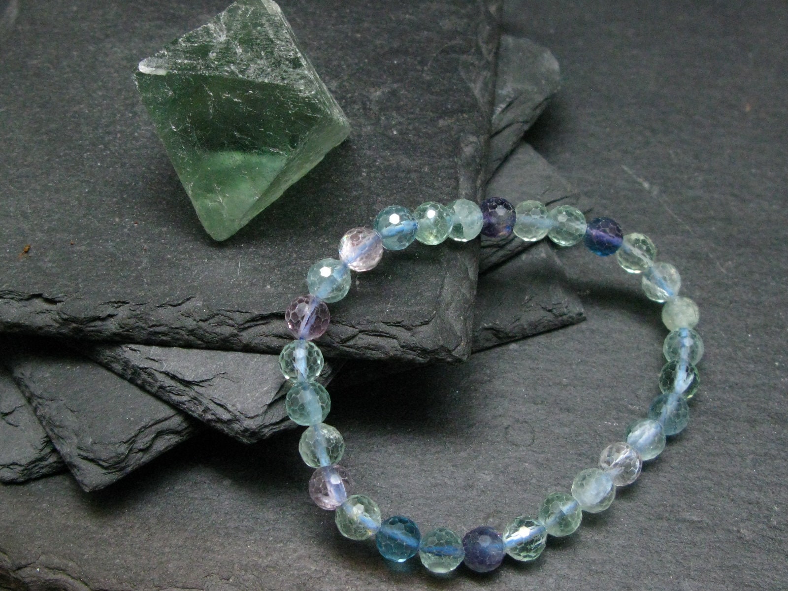 Fluorite Genuine Bracelet ~ 7 Inches  ~ 6mm Facetted Beads