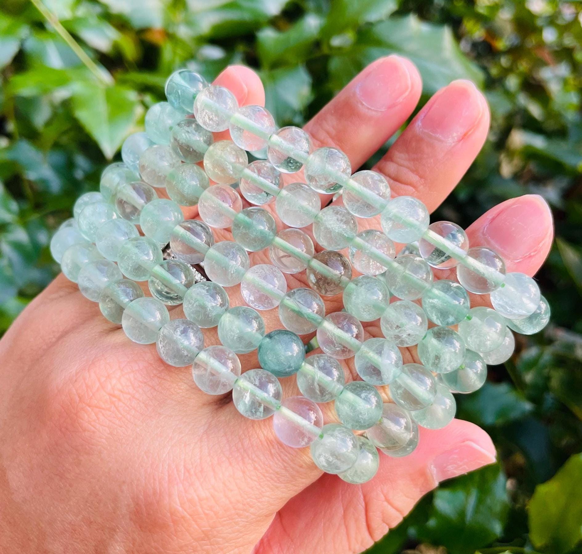 Green Fluorite Crystal Bracelet: Round Gemstone Beaded Jewelry