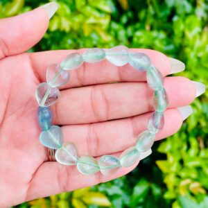 Green Fluorite Heart Stone Bracelet: Clear Blue Gemstone Jewelry