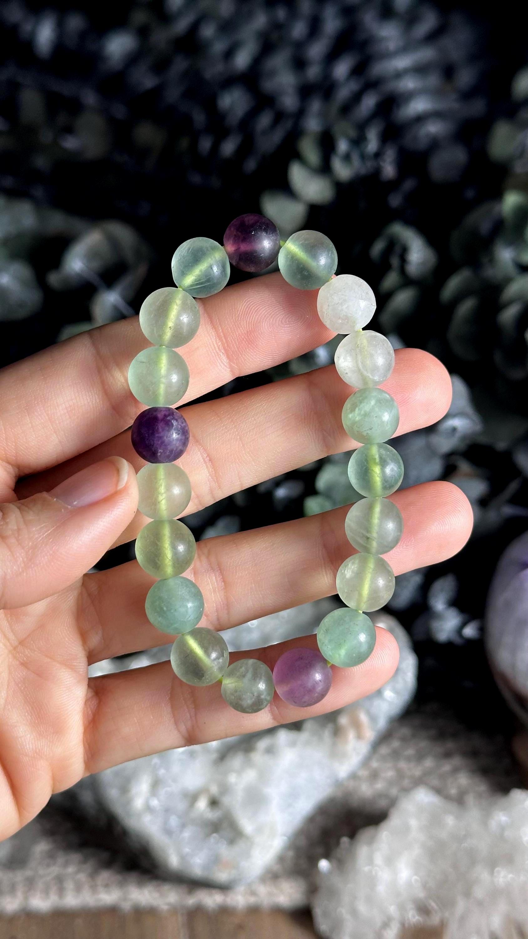 Matte Fluorite Bracelet, 10mm Crystal Beaded Stretch Bracelet