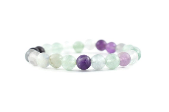 Fluorite Round Beaded Bracelet – Healing Crystals, Gemstone Bracelet
