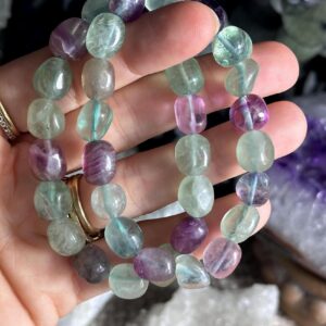 Tumbled Fluorite Bead Bracelet: Crystal Energy, Stretches To Fit