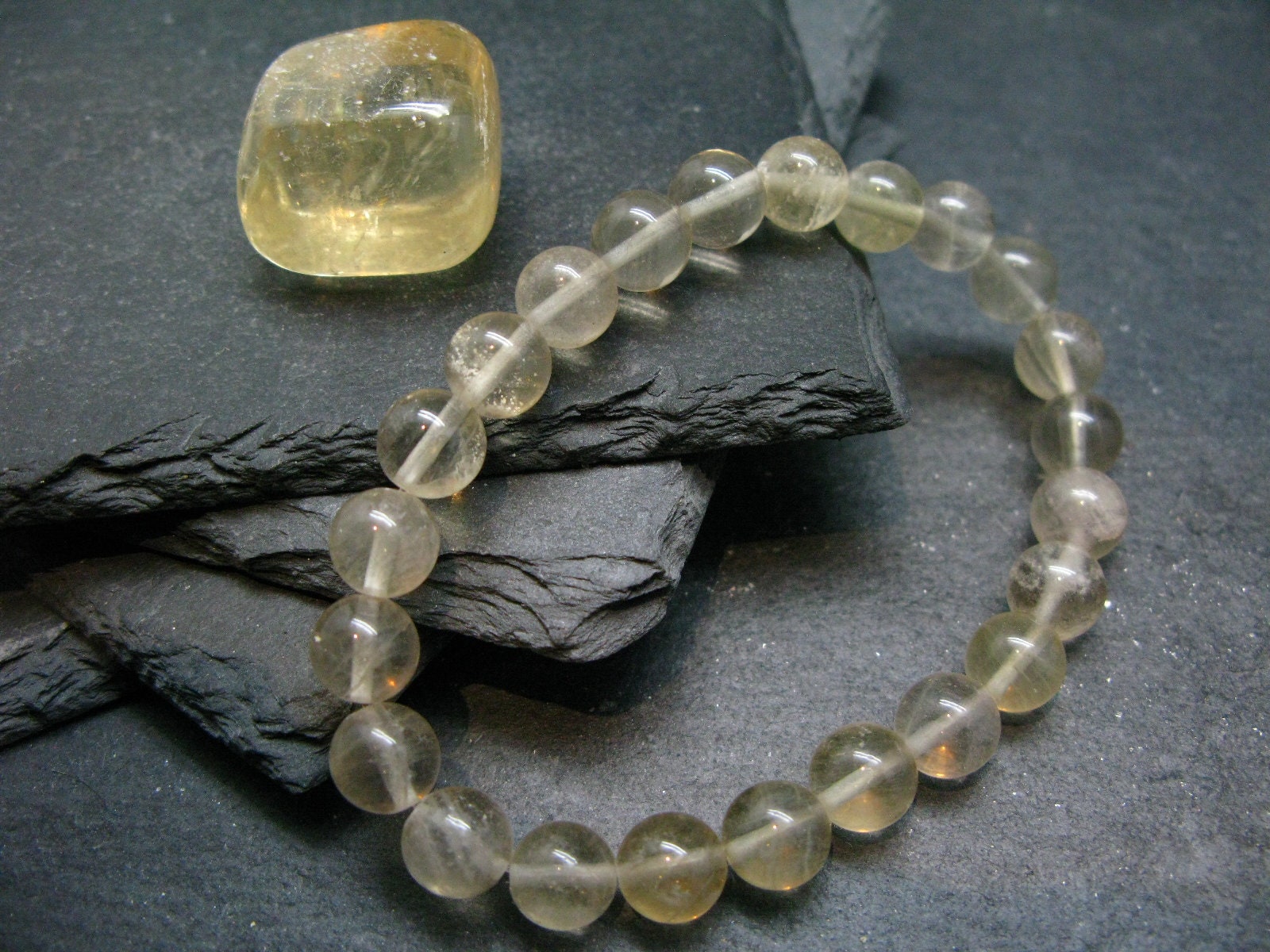 Yellow Fluorite Genuine Bracelet ~ 7 Inches  ~ 8mm Round Beads
