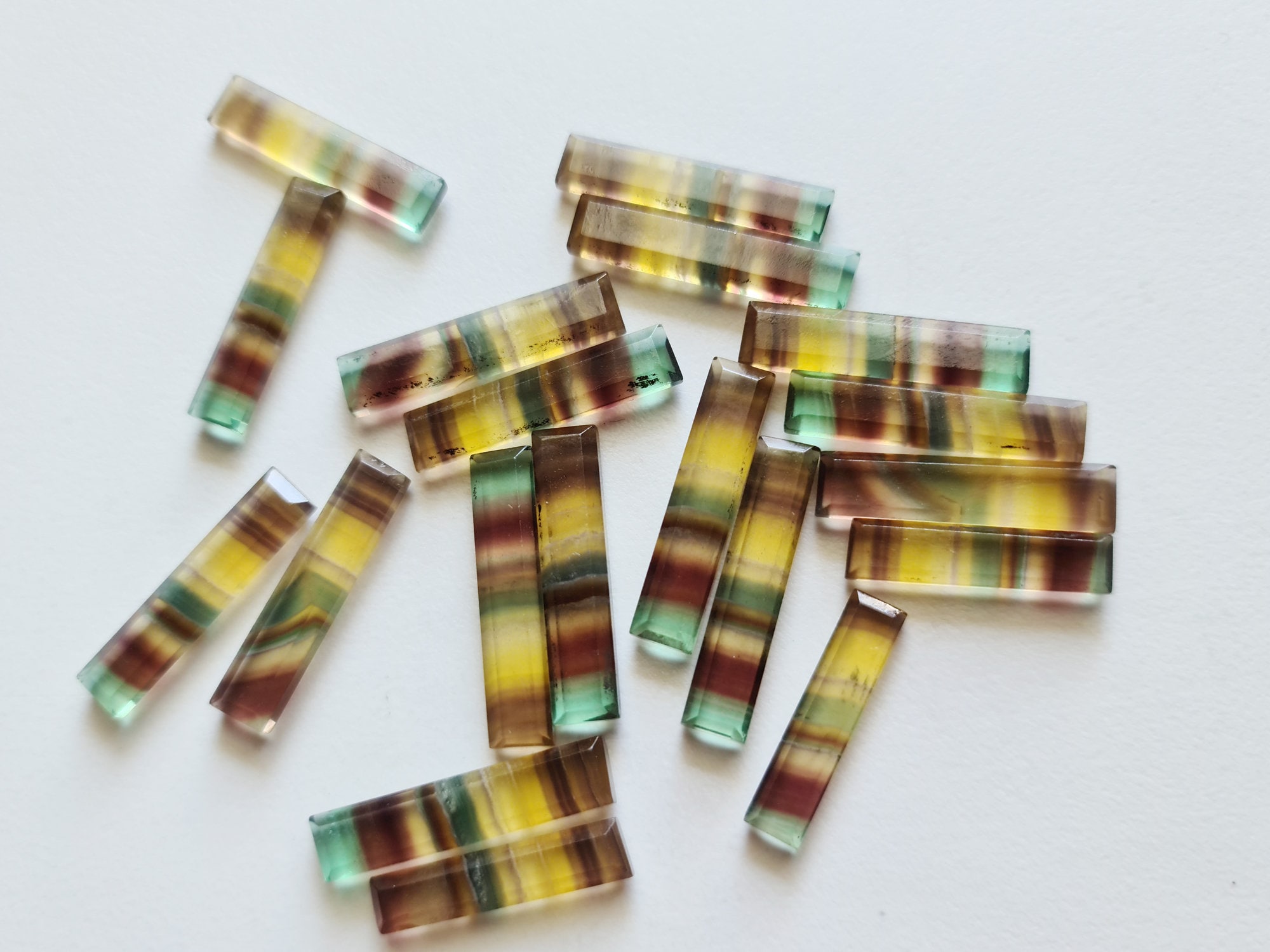 30mm Fluorite Sticks, 5 Pcs Multi Color Fluorite Fancy Sticks, Natural Fluorite Flat Back Cabochons, Loose Fluorite Gemstones - Pksg141