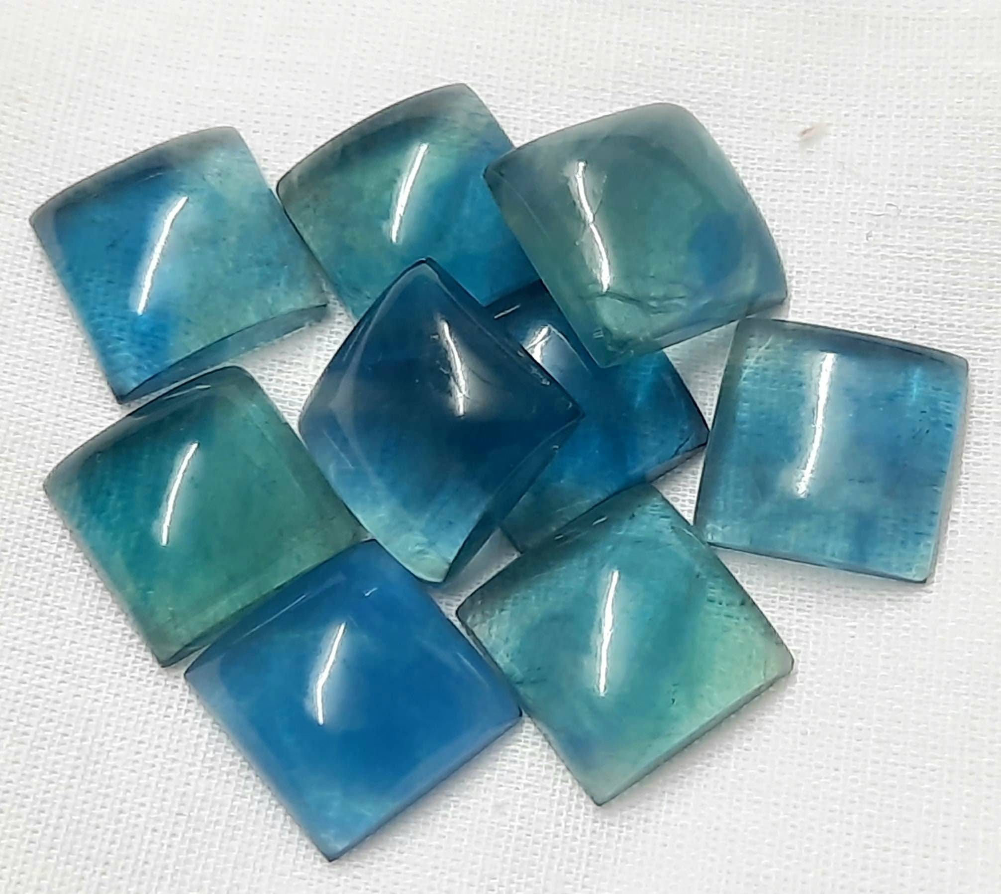 Natural Blue-green Fluorite Square Cabochon: Jewelry Making (7x7 To 20x20 Mm) Natural Blue-green Fluorite Square Cabochon: Jewelry Making (7x7 To 20x20 Mm)