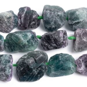 11x24mm-23x30mm Green Purple Raw Fluorite Stone Aaa Genuine Natural Gemstone Full Strand Free Form Chunks Loose Beads 15" (125958-1220)