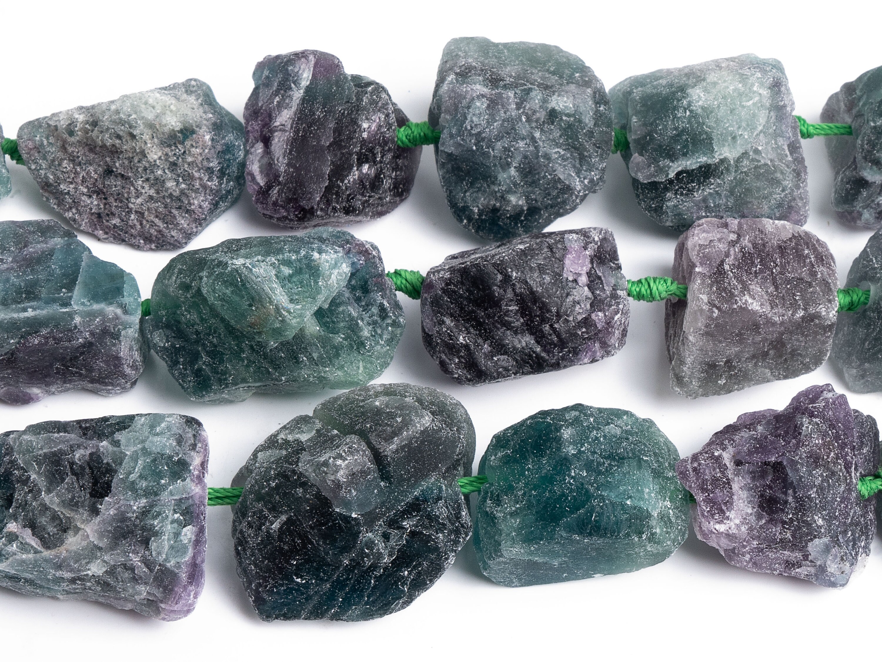 11x24mm-23x30mm Green Purple Raw Fluorite Stone Aaa Genuine Natural Gemstone Full Strand Free Form Chunks Loose Beads 15" (125958-1220)