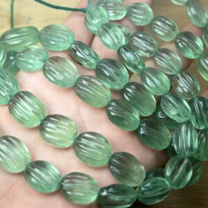 7 Inch Strand, Natural Fluorite Smooth Carving Oval Shape Nuggets  Shape Size 12-16mm