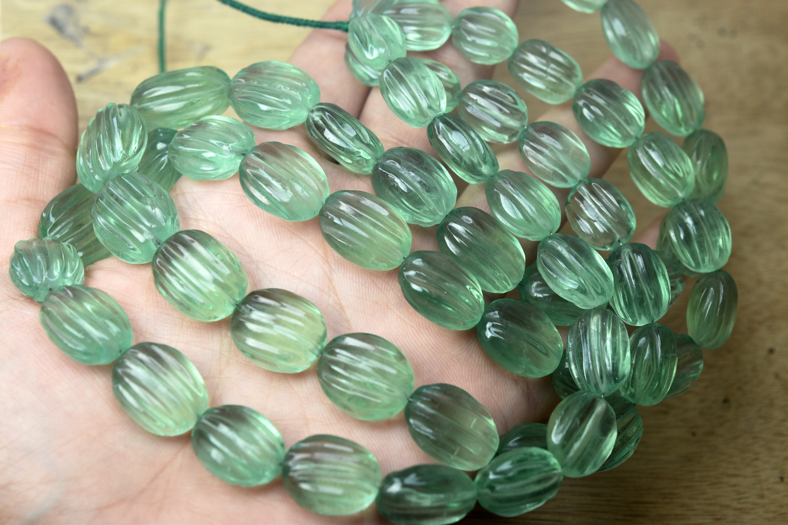 7 Inch Strand, Natural Fluorite Smooth Carving Oval Shape Nuggets  Shape Size 12-16mm