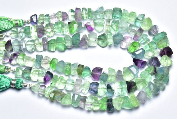8 Inches - Most Beautiful Amazing Natural Faceted Multi Fluorite Straight Drilled Nuggets Strand - Size Is 7-11 Mm #242