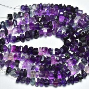 8 Inches - Most Beautiful Amazing Natural Faceted Multi Purple Fluorite Straight Drilled Nuggets Strand - Size Is 6-8 Mm #863