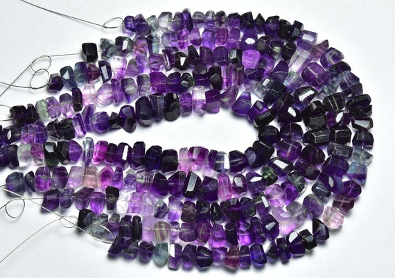 8 Inches - Most Beautiful Amazing Natural Faceted Multi Purple Fluorite Straight Drilled Nuggets Strand - Size Is 6-8 Mm #863 8 Inches - Most Beautiful Amazing Natural Faceted Multi Purple Fluorite Straight Drilled Nuggets Strand - Size Is 6-8 Mm #863