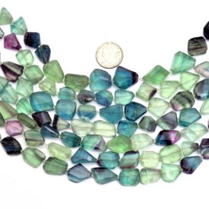 Aaa Fluorite Faceted 16mm-20mm Nuggets Beads | Natural Fluorite Semi Precious Gemstone Step Cut Tumbled Rare Beads For Jewelry | 15" Strand