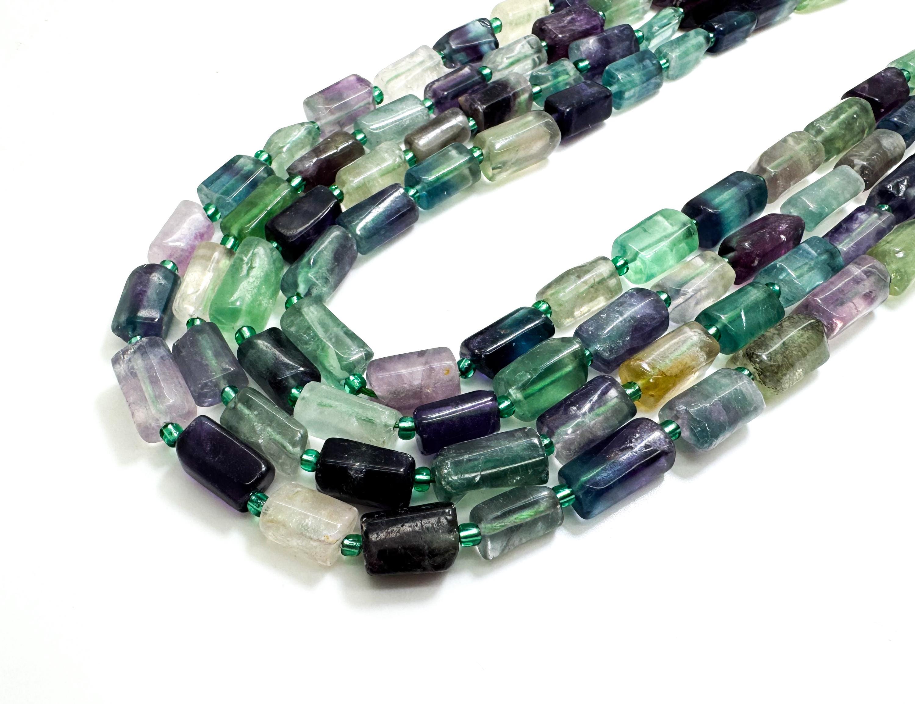 Faceted Fluorite Barrel Beads: Polished Gemstone Nuggets For Jewelry Making