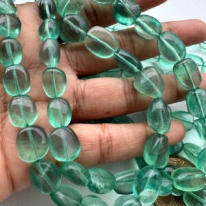 Natural Green Fluorite Smooth Oval Shaped Tumble Beads, 7mm to 18mm  Fluorite Gemstone Beads, Sold As 18/19/20/23 Inch Strand, GDS2283/14