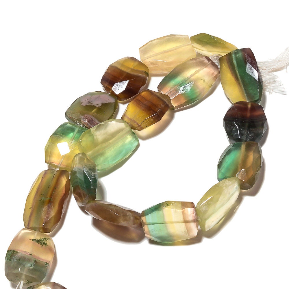 Natural Yellow Fluorite Tumbles, Faceted Fluorite Nugget Tumble Beads, 20mm To 25mm Beads, Sold As 14 Inch Strand, Sku-ss31
