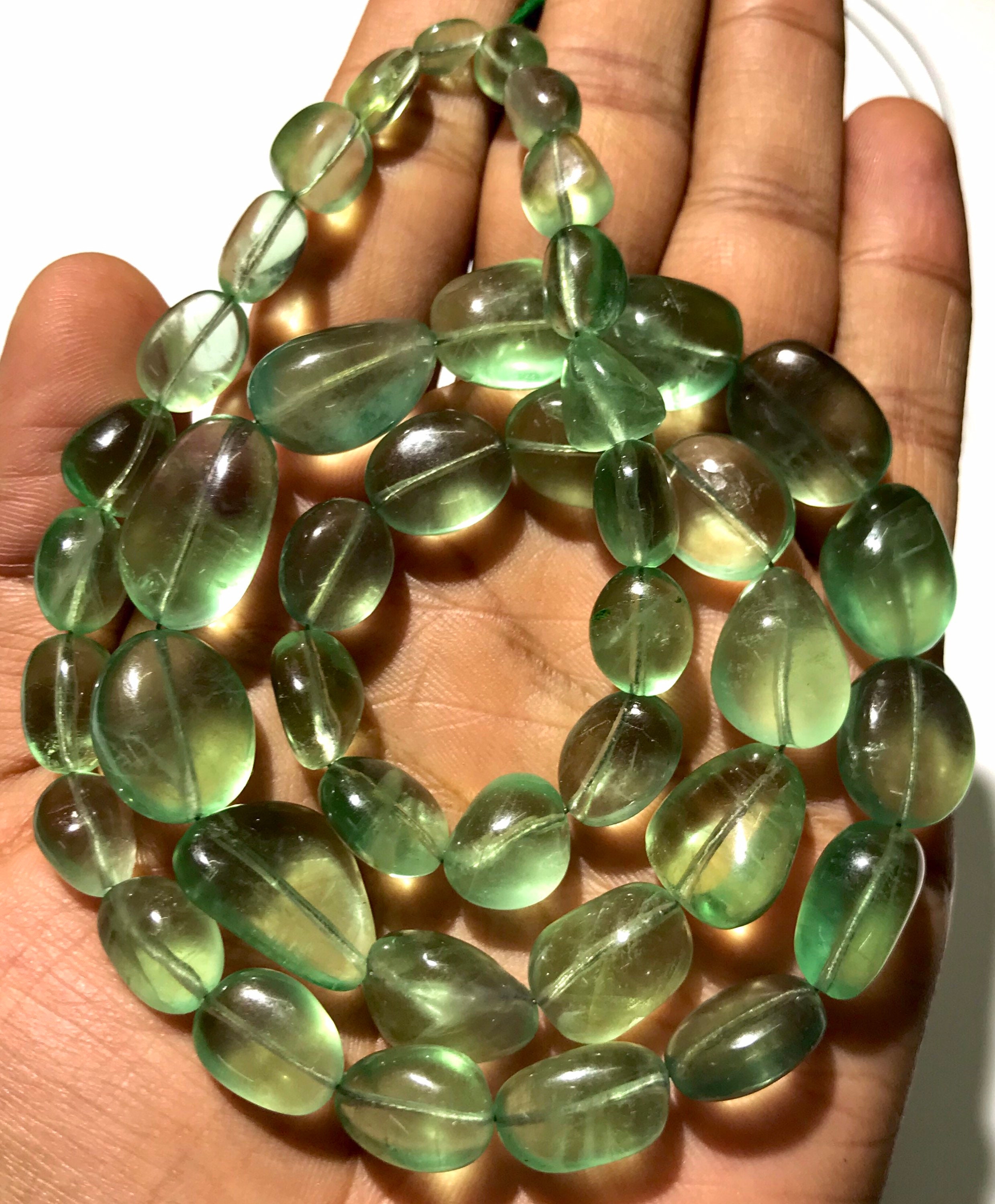 Natural Zambian Green Fluorite Smooth Nuggets Beads Fluorite 22” Strand Fluorite Smooth Polished Nuggets Shape Beads Fluorite Gemstone Beads
