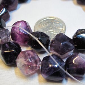 Purple fluorite faceted nuggets 14x14mm. Natural gemstone beads.