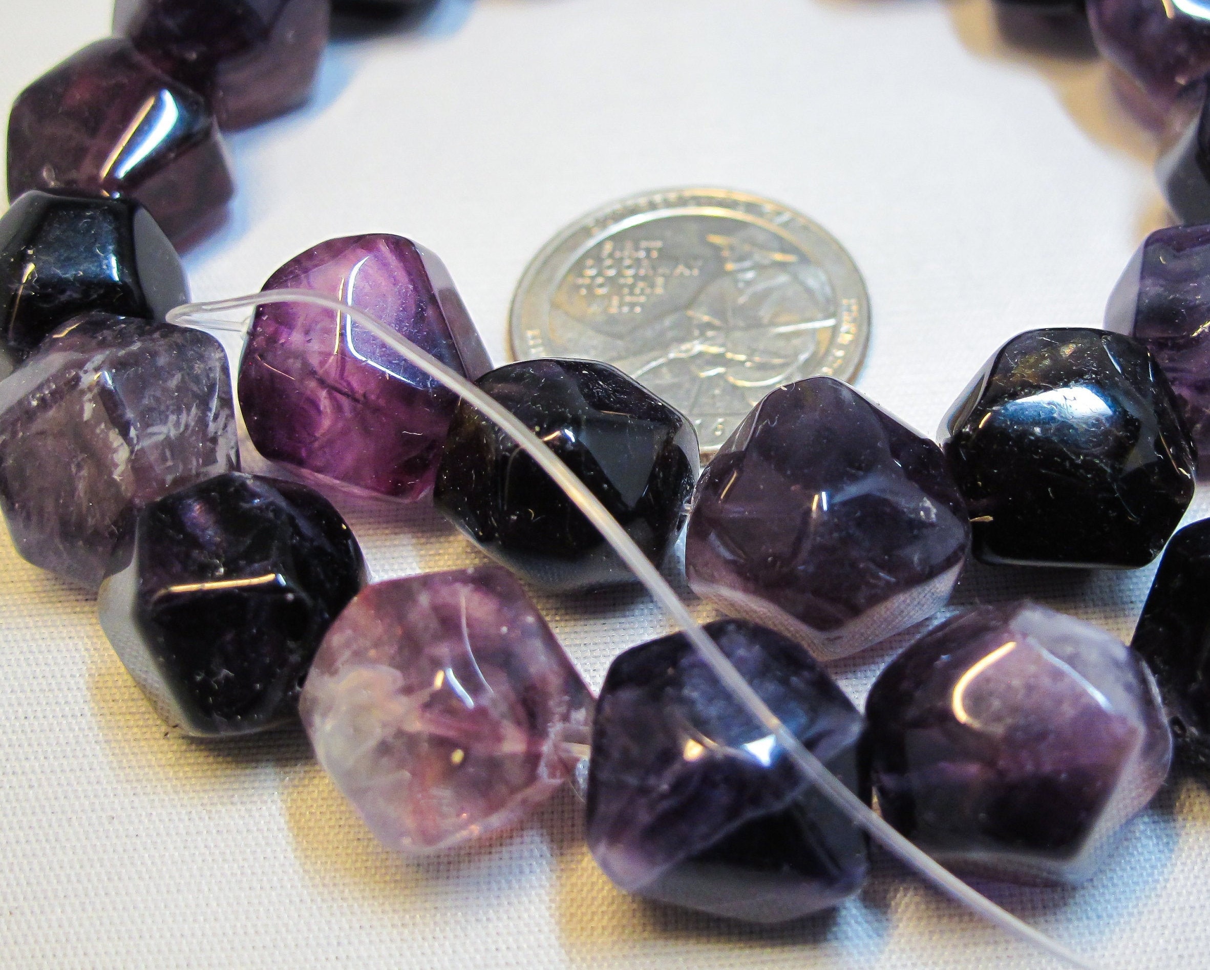 Purple Fluorite Faceted Nuggets 14x14mm. Natural Gemstone Beads.