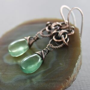 Fluorite Copper Chainmaille Dangle Earrings