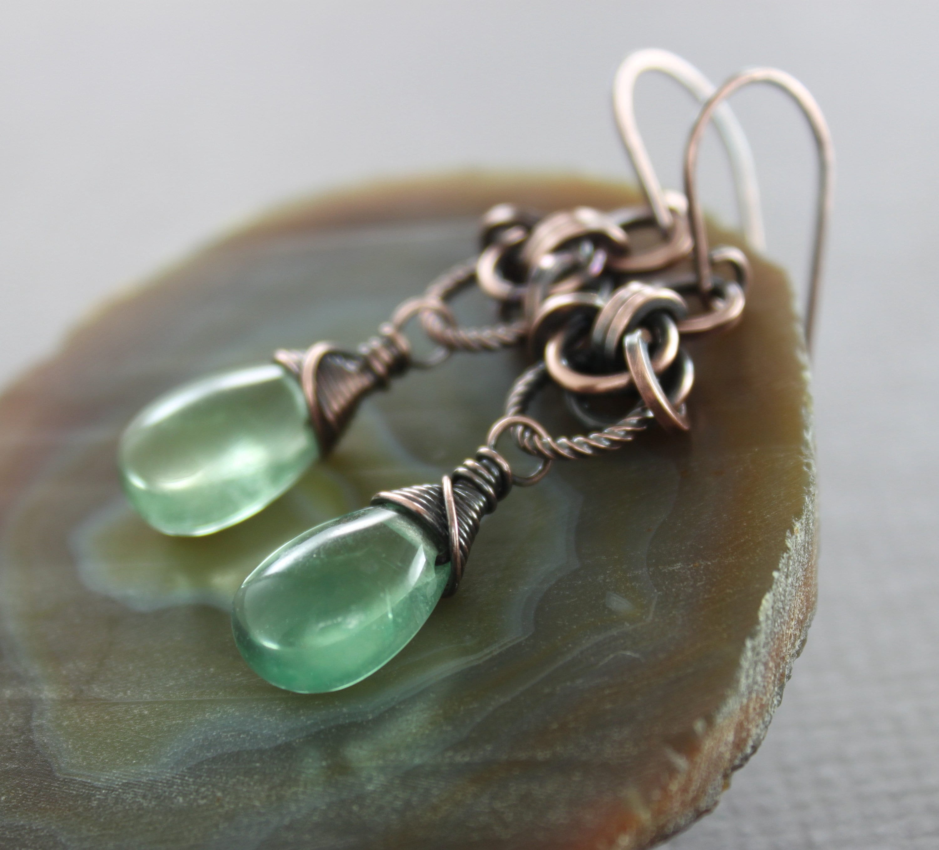 Fluorite Copper Chainmaille Dangle Earrings