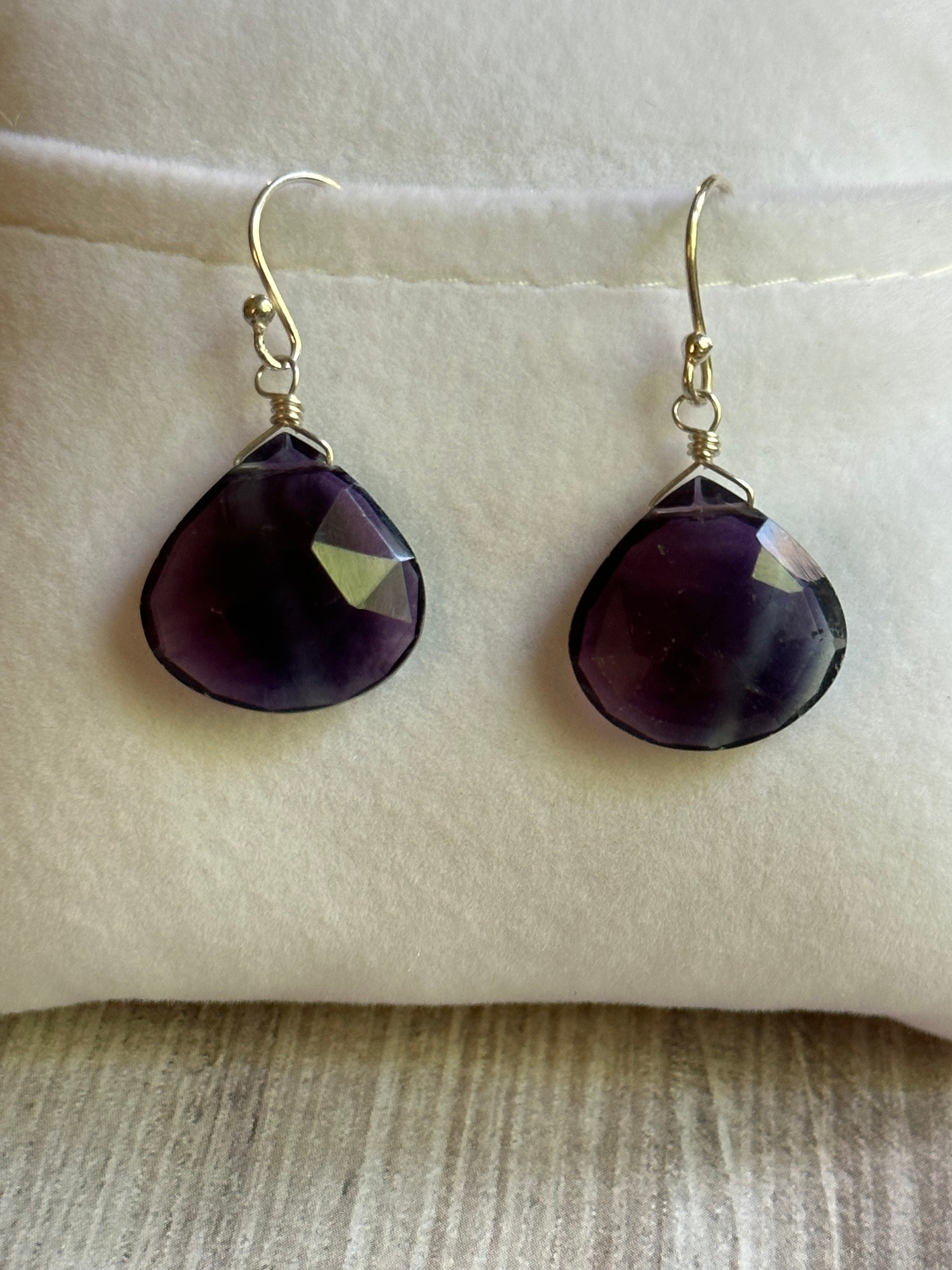 Faceted Fluorite Earrings, Sterling Silver Wire Wrapped, Usa Handcrafted Faceted Fluorite Earrings, Sterling Silver Wire Wrapped, Usa Handcrafted