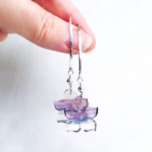 Fluorite flower earrings in sterling silver, Pisces crystal for spiritual renewal, third eye chakra