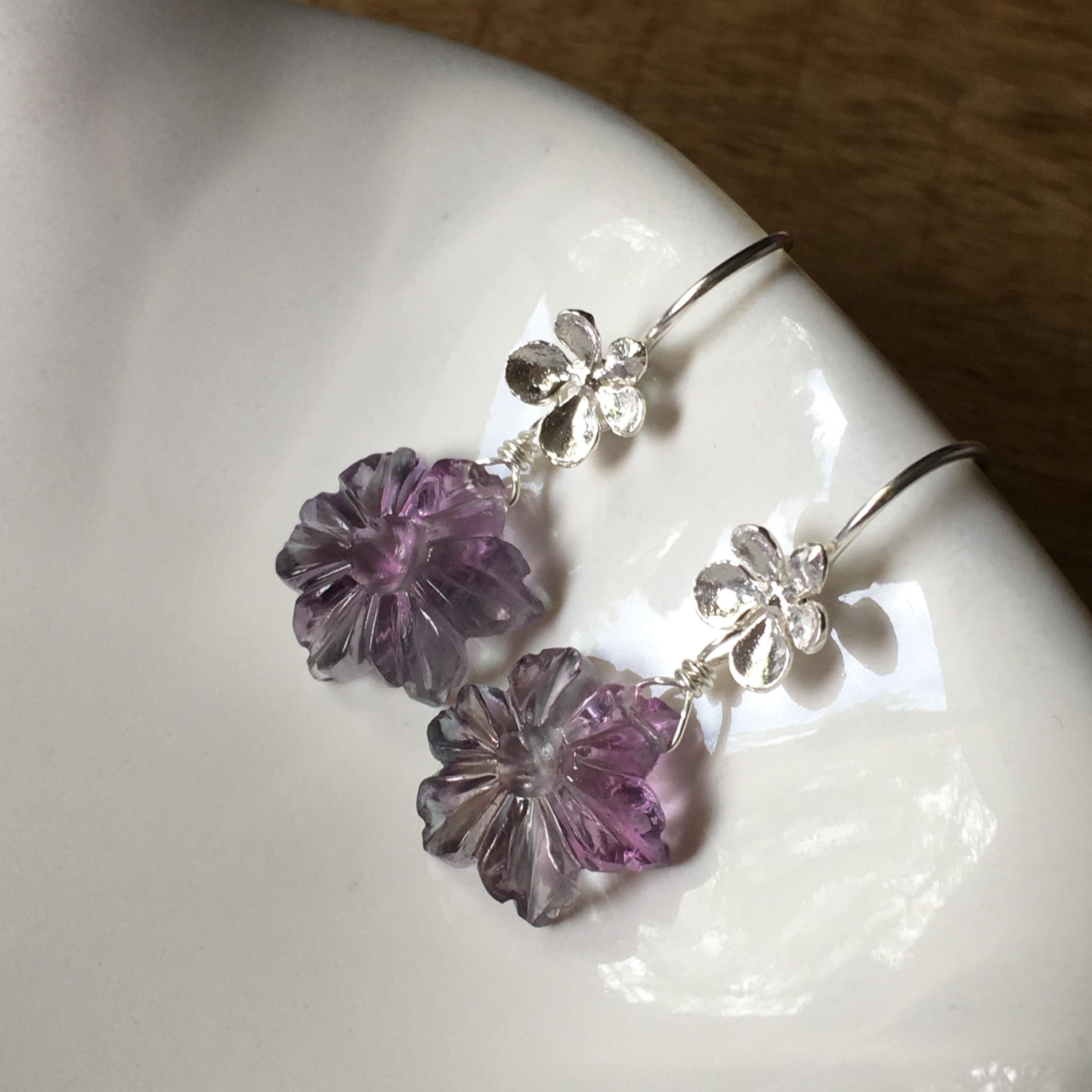 Fluorite Gemstone Flower Earrings Fluorite Gemstone Flower Earrings