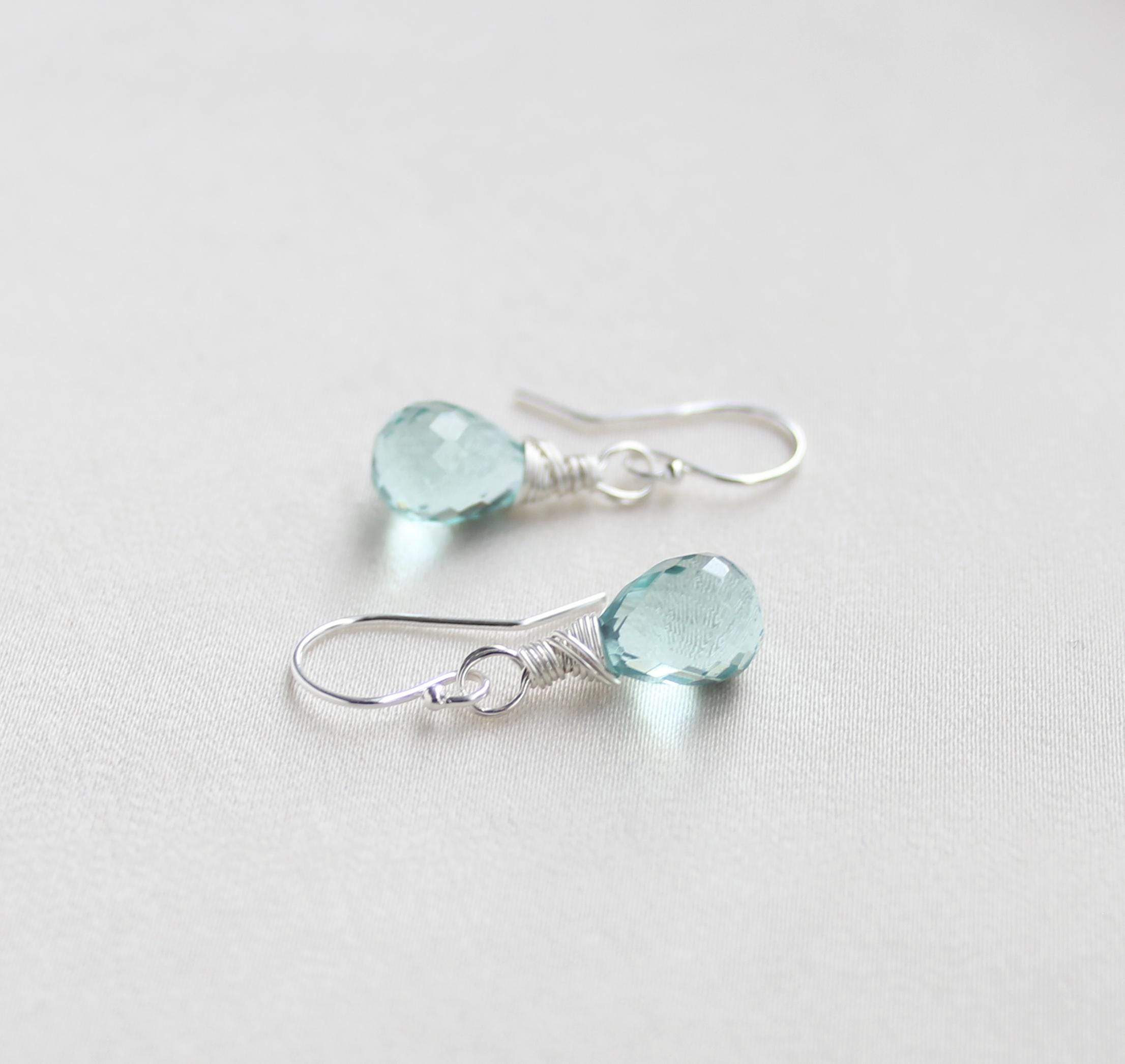 Fluorite Green Quartz Earrings: Sterling Silver Or 14k Gold Filled, Dainty Drop Fluorite Green Quartz Earrings: Sterling Silver Or 14k Gold Filled, Dainty Drop