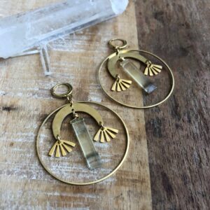Hammered Brass And Yellow Fluorite Earrings