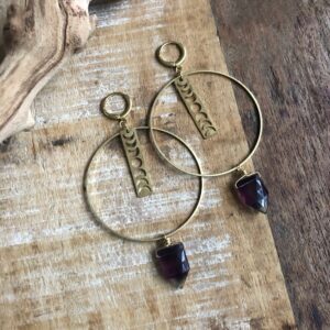 Hammered Brass Moon Phase Earrings With Fluorite