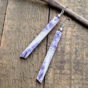 Long Petrified Fluorite Bar Earrings with Antiqued Silver Accents