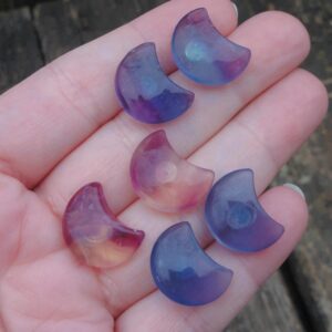 Fluorite Moon Earrings: Sterling Silver Studs, Carved Gemstone