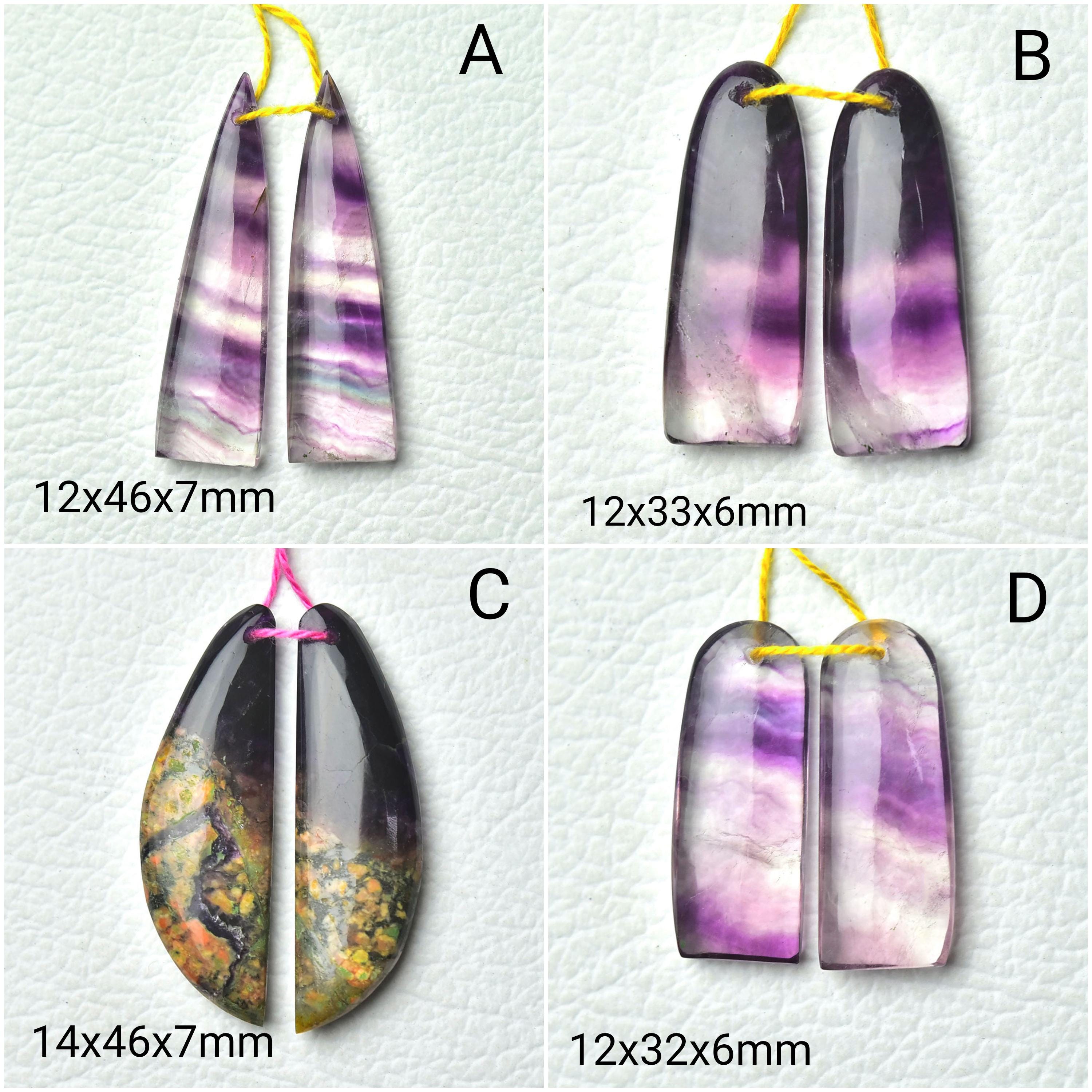 Natural Fluorite Gemstone Earring Pair Cabochons Earrings Making (1mm Front Drilled) Matched Gemstone Pair Beads Jewelry Making Beads Pair