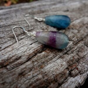 Fluorite Earrings. Natural Green and Purple Gemstone and Sterling Silver Dangle and Drop Earrings Handmade in Australia by Miss Leroy