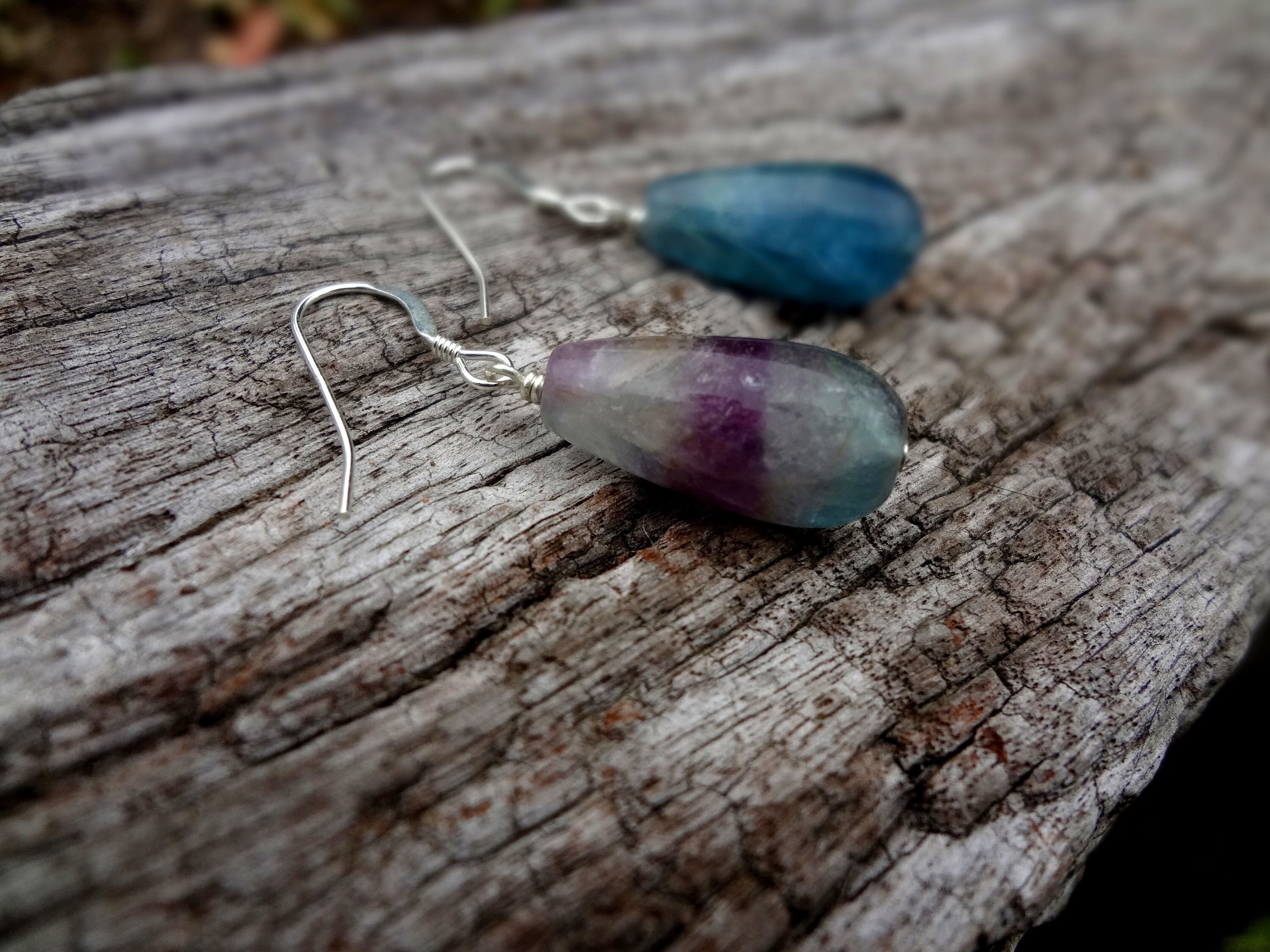 Fluorite Earrings. Natural Green And Purple Gemstone And Sterling Silver Dangle And Drop Earrings Handmade In Australia By Miss Leroy Fluorite Earrings. Natural Green And Purple Gemstone And Sterling Silver Dangle And Drop Earrings Handmade In Australia By Miss Leroy
