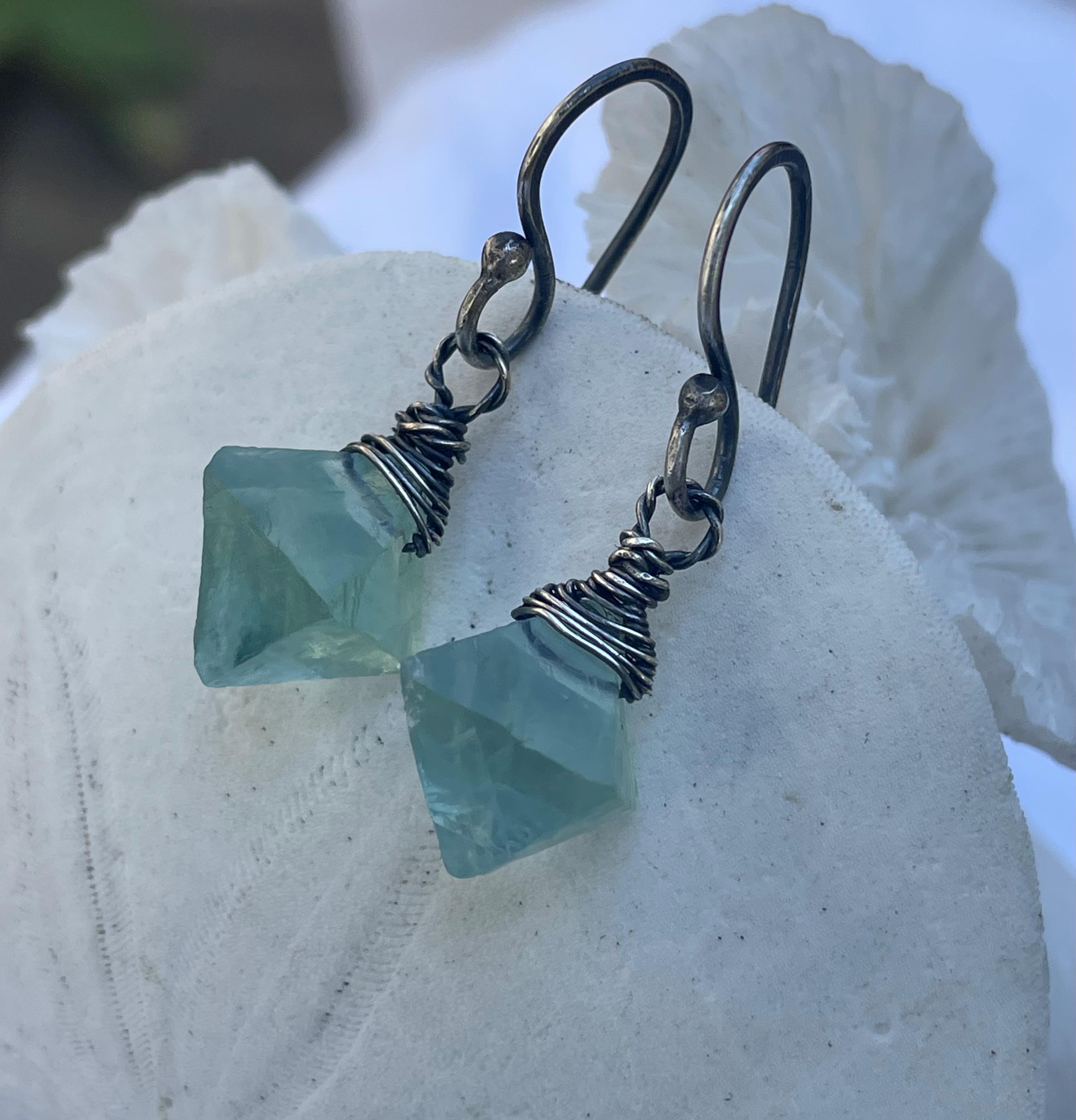 Fluorite Octahedron Earrings