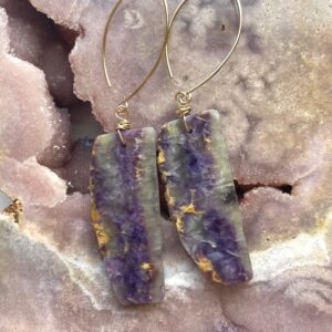 Purple Fluorite Earrings: Bohemian Gold Filled Statement Drop Earrings