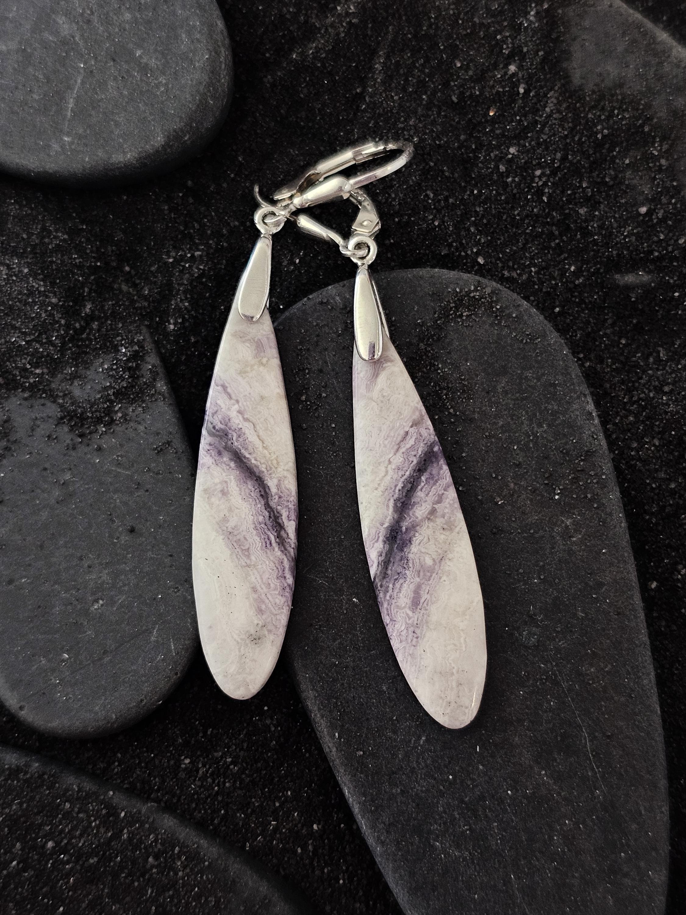 Sterling Silver And Petrified Fluorite Earrings