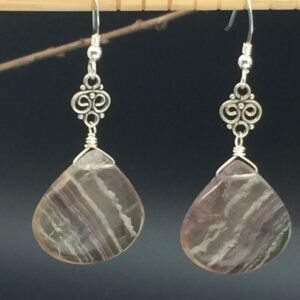 Fluorite Earrings, Sterling Silver Wire Wrapped Dangles