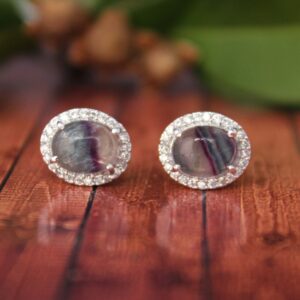 Fluorite Stud-unique Pattern Fluorite Stud-one Of A Kind Earrings-cluster Fluorite Stud-multi Color Fluorite Earrings-multi Color Gem Stud
