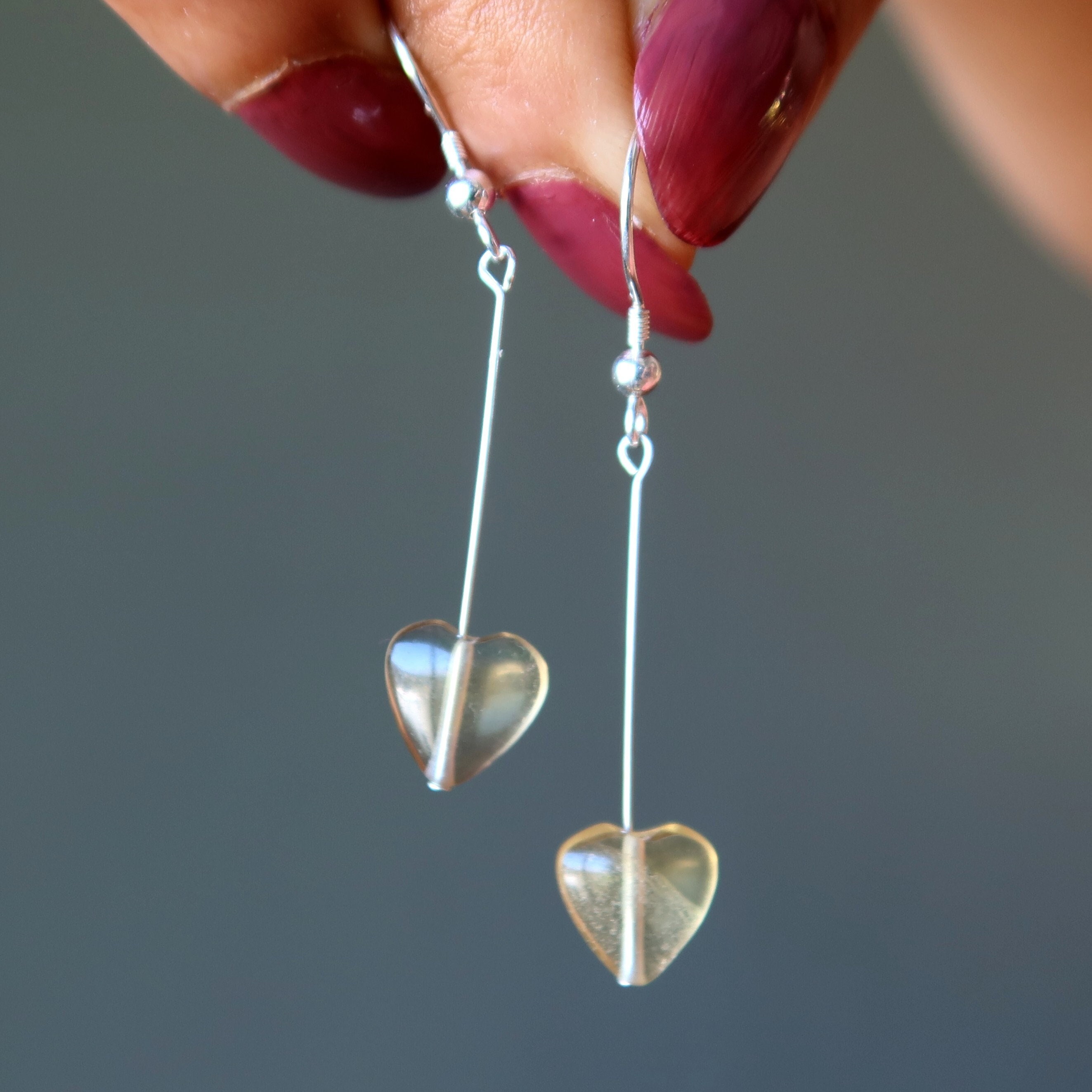Fluorite Earrings Yellow Heart Smile Sunshine Gems Sterling Silver Fluorite Earrings Yellow Heart Smile Sunshine Gems Sterling Silver