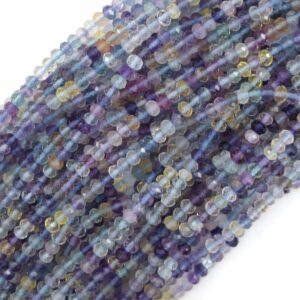 2.5x4mm Natural Faceted Fluorite Rondelle Button Beads 15.5" Strand 4mm