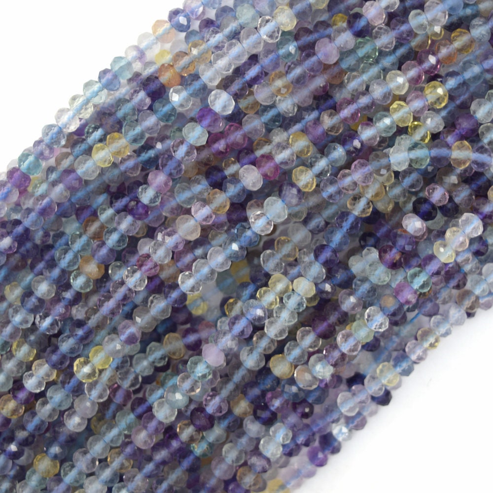 2.5x4mm Natural Faceted Fluorite Rondelle Button Beads 15.5" Strand 4mm